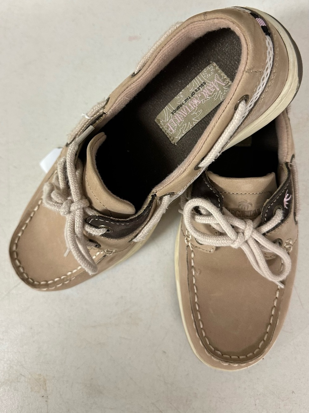 Women’s Margaritaville  “Sole of the Tropics” leather boat shoe.  
Size 8 1/2